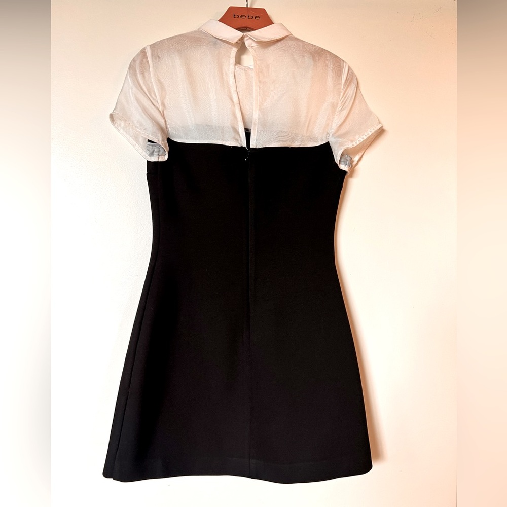 Maje | Black White | Sheer Shirt Top Collar Pencil Dress - Picture 6 of 17